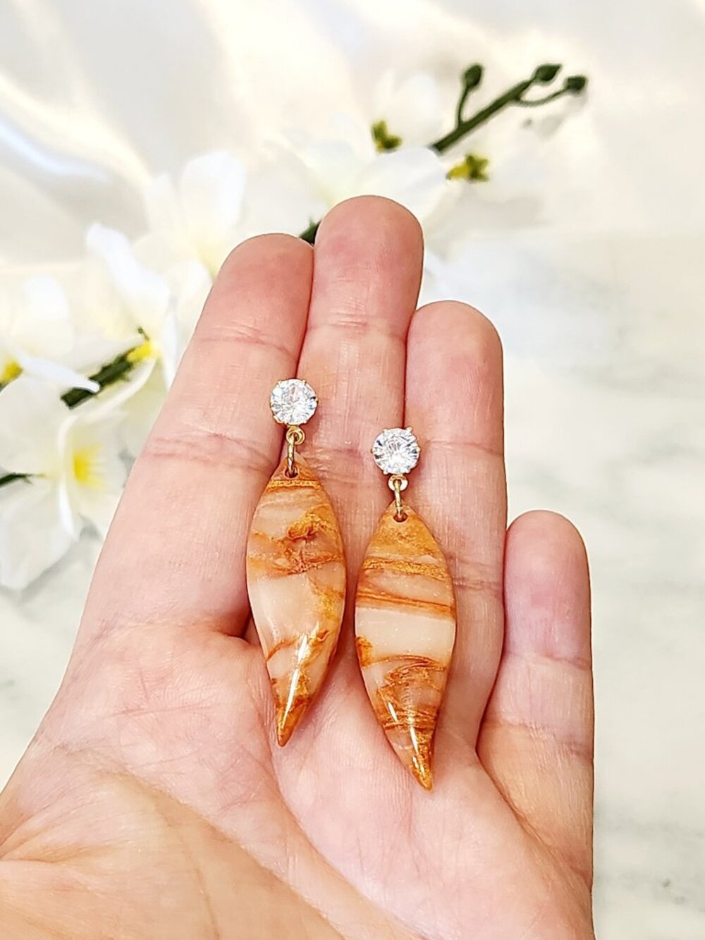 Handmade Translucent Marble Polymer Clay/Resin Statement Dangle Earrings